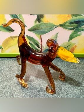 Hand Blown Amber Glass Chimpanzee Figurine with Yellow Beak